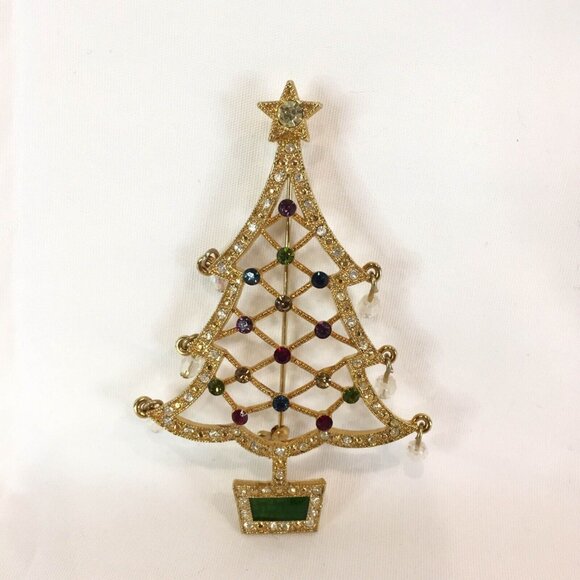 2005 2nd Annual Avon Christmas Tree Rhinestone Dangle Ornaments Pin Brooch - Picture 2 of 6